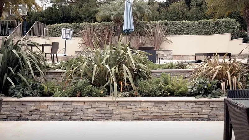 Stacked stone planter walls