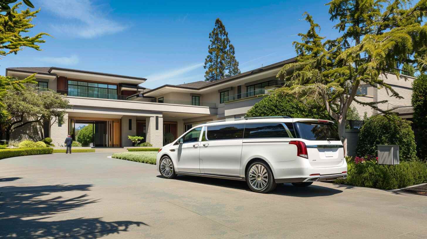 Luxury home with a long paved driveway