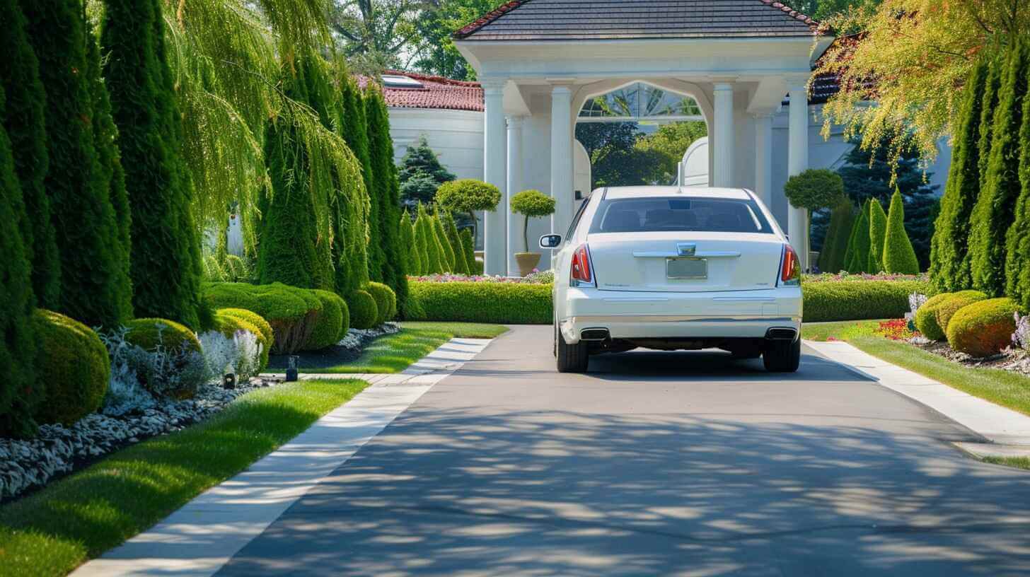 Luxury home with a long paved driveway
