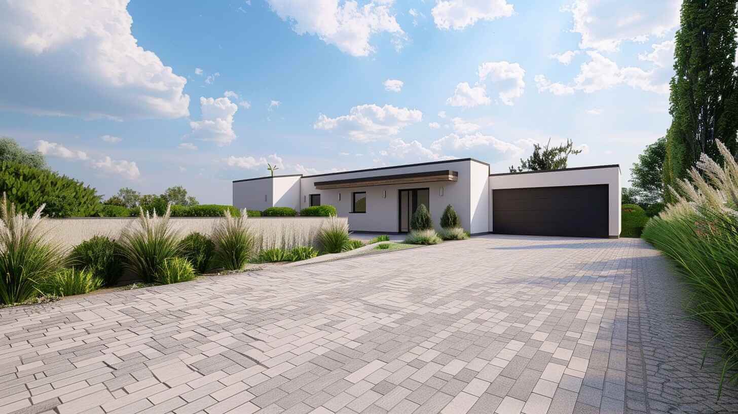 Modern suburban home with a paved driveway