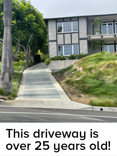 A concrete driveway poured by Roy's more than 25 years ago, still flat and crack-free